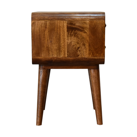 Curved mango wood bedside table chestnut