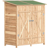 Outsunny Fir Wood Garden Shed with Asphalt Roof, Lockable Door and Removable Table – 140 x 75cm, Natural