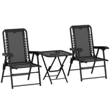 Outsunny 3 Piece Folding Garden Bistro Set with 2 Chairs, Table & Cup Holders – Texteline Seats, Black