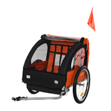 HOMCOM 2-Seat Child Bike Trailer with Steel Frame, Five-Point Harnesses & Roll-Up Door – Kids Trailer, Orange