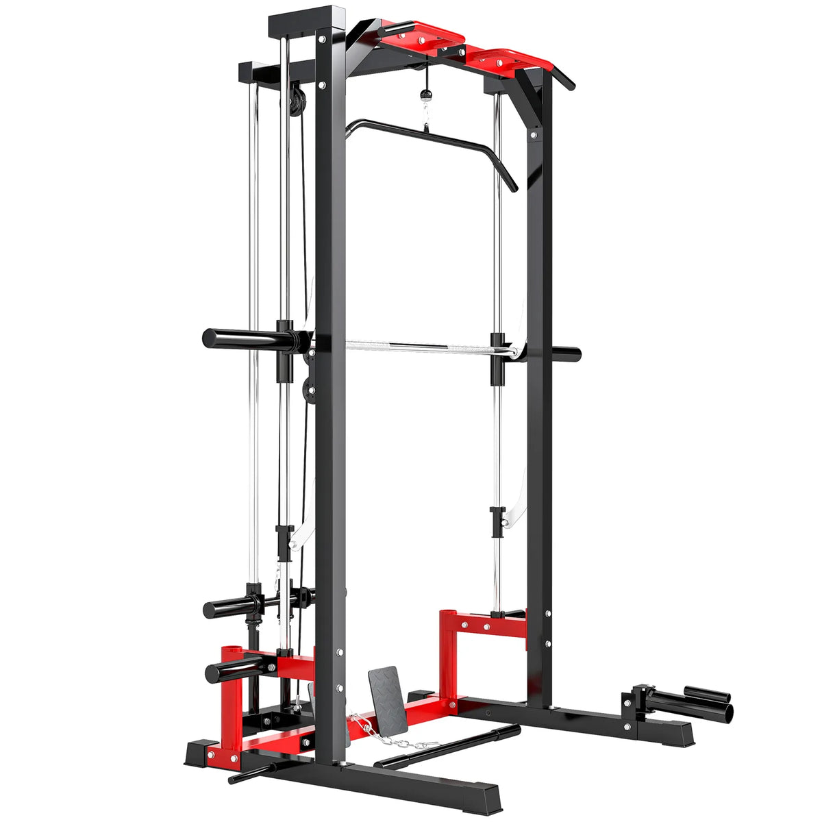 SPORTNOW Cable Crossover Machine with Pull Up Bar, Lat Pull Down & Squat Rack – Multi-Function Power Rack