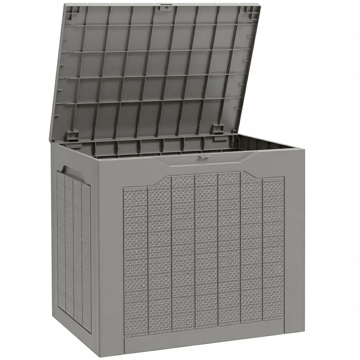 Outsunny 73L Plastic Garden Storage Box with Handles and Padlock Loop – Waterproof Outdoor Container, Khaki