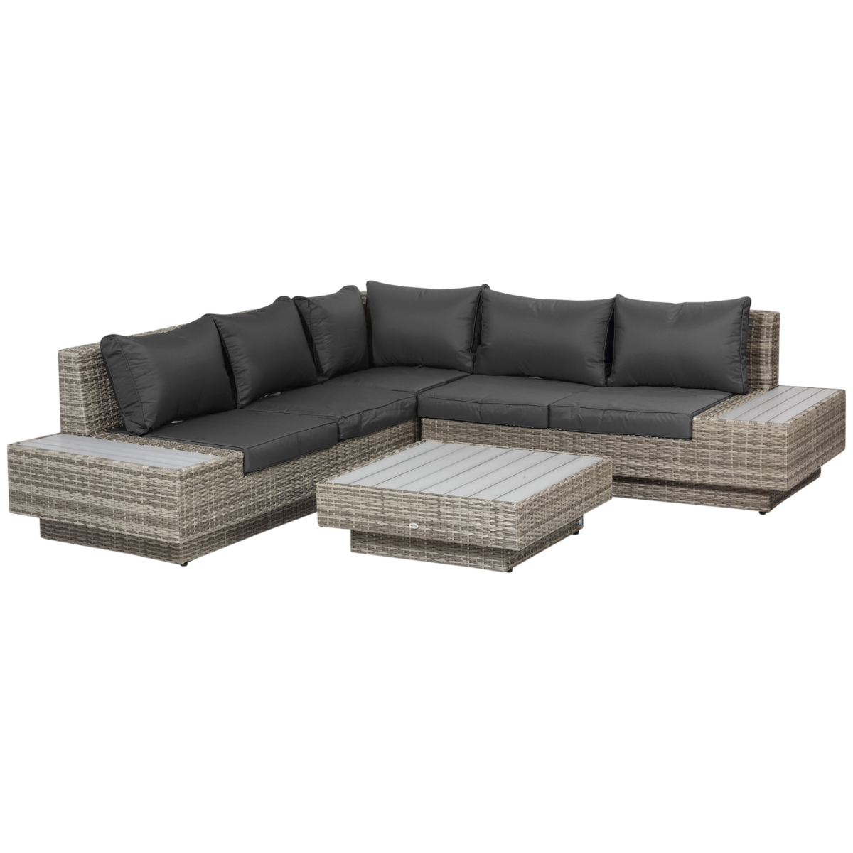 Outsunny Rattan Sectional Corner Sofa Set with Coffee Table & Padded Cushions – Patio Furniture, Light Grey