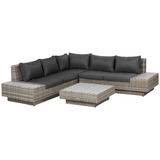 Outsunny Rattan Sectional Corner Sofa Set with Coffee Table & Padded Cushions – Patio Furniture, Light Grey