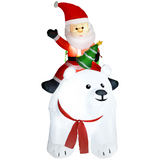 Outsunny 6.6ft Christmas Inflatable Santa Claus on Polar Bear with LED Lights – Outdoor Decoration, White