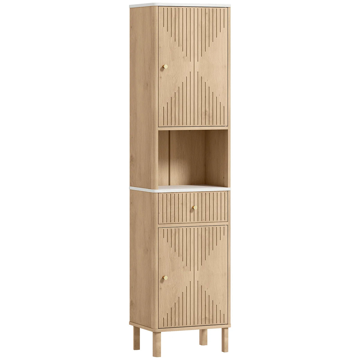HOMCOM Slim Tall Bathroom Cabinet with Drawer and Adjustable Shelves – Scandinavian Style Storage, Wood-Effect