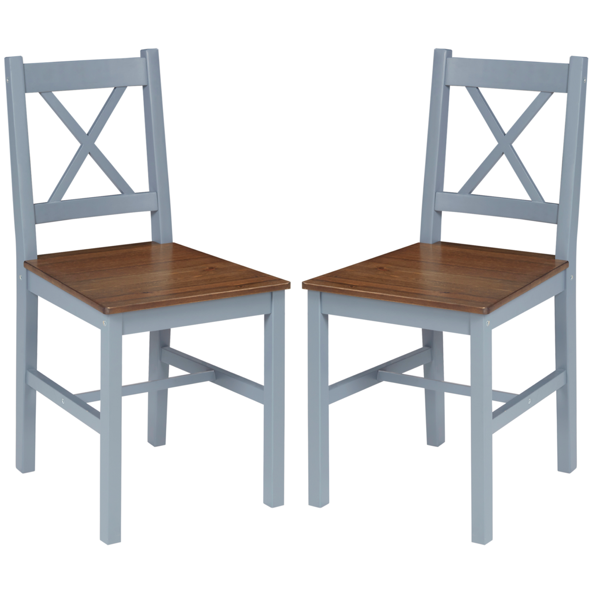 Grey pine cross back dining chairs