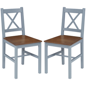 Grey pine cross back dining chairs