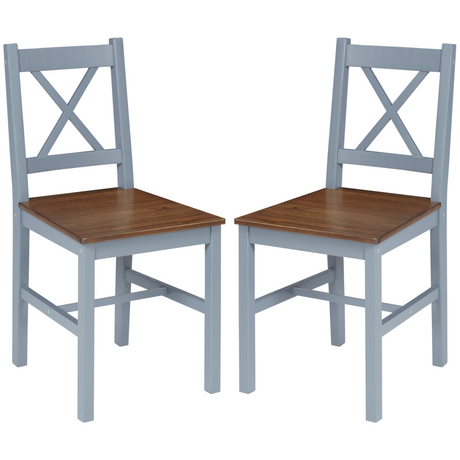 Grey pine cross back dining chairs