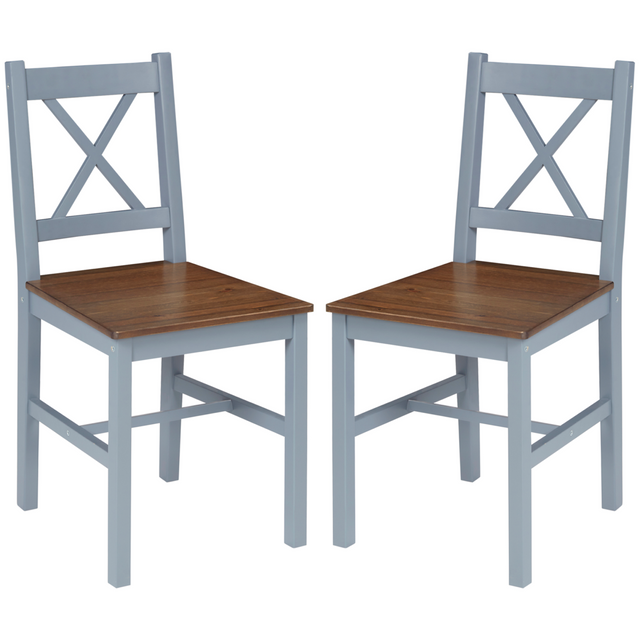 Grey pine cross back dining chairs