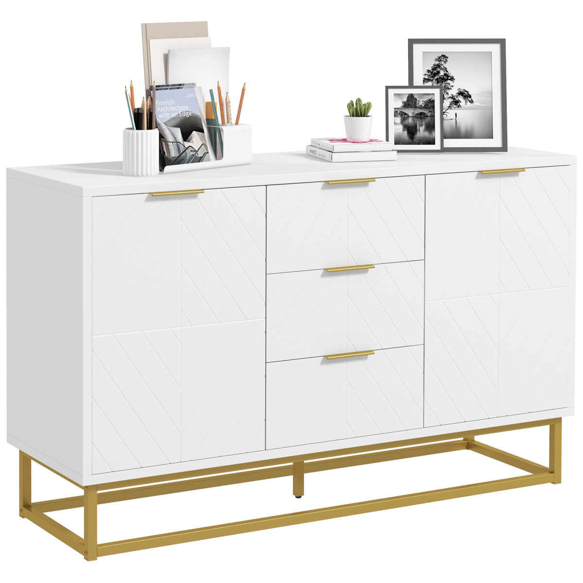 Modern storage cabinet with gold base