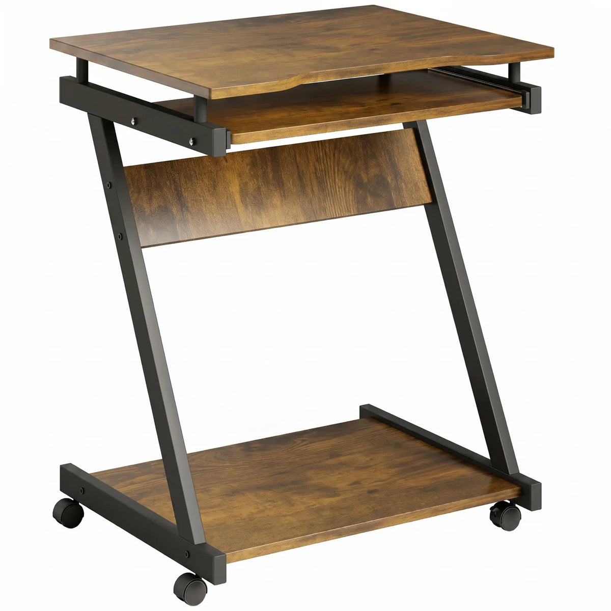 HOMCOM Movable Computer Desk with 4 Wheels and Keyboard Tray – Compact Home Office Workstation with Shelf
