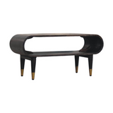 Artisan Furniture Solid Wood Curved Edge Media Unit with Brass-Tipped Legs – Velvet Mocha, Dark Brown