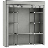 HOMCOM Foldable Wardrobe with 10 Shelves and Hanging Rail – Portable Fabric Clothes Organiser, Light Grey