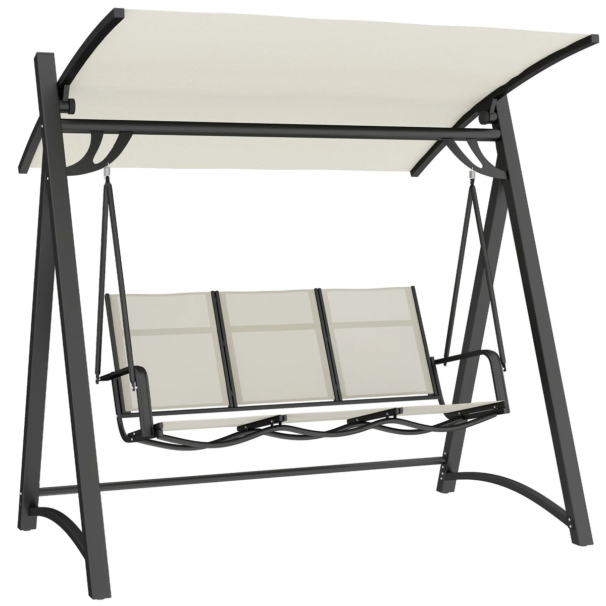 Outsunny 3 Seater Garden Swing Chair with Adjustable Canopy and Breathable Mesh Seat, 360 kg Capacity, White