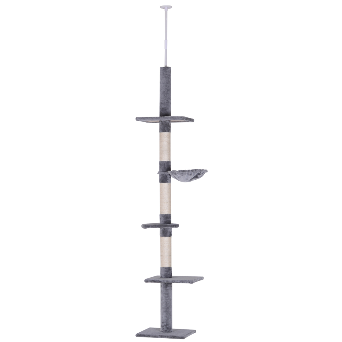 PawHut 5-Tier Cat Tree with Scratching Post, Floor to Ceiling Adjustable 230–260cm – Kitten Climbing Tower