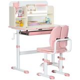 HOMCOM Kids Desk and Chair Set with Adjustable Height, Storage Drawer & Washable Seat Cover – Study Set, Pink