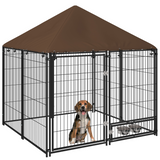 PawHut Outdoor Dog House Kennel with Canopy Top & Secure Lock, Rotating Bowl Holder – Black and Brown