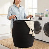 65L Foldable Laundry Basket with Handles – Bamboo & Fabric Storage Bin for Bedroom & Bathroom, Black