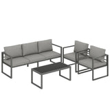 Outsunny 4 Piece Garden Furniture Set with 3-Seater Sofa, 2 Armchairs & Glass Coffee Table – Aluminium Patio Lounge