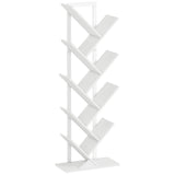 HOMCOM 9-Tier Tree Bookshelf with Steel Frame – Industrial Free Standing Bookcase for Books & Display, White