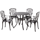 Outsunny Cast Aluminium 4-Seater Garden Bistro Set with Parasol Hole Table – Five-Piece Outdoor Dining, Brown