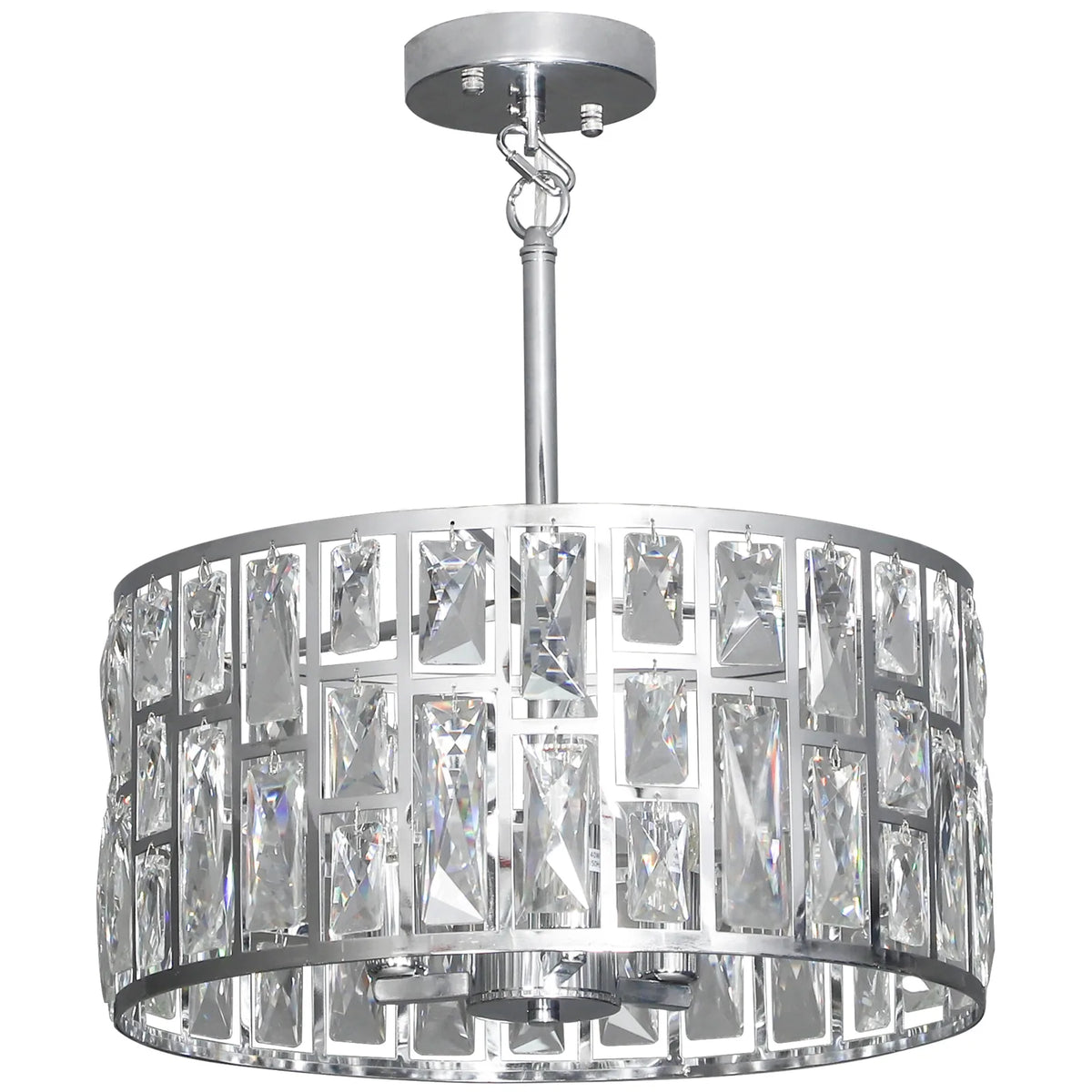 HOMCOM Crystal Chandelier with 72 Glass Pieces and 3 E14 Bulbs – Adjustable Ceiling Light, Silver-Tone