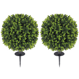 HOMCOM Set of 2 Artificial Boxwood Topiary Balls with Eucalyptus Leaves – Indoor Outdoor Plants, Green