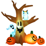 HOMCOM 240cm Inflatable Halloween Tree with Ghost, 3 Pumpkins and Owl – 4 LED Lights, Indoor/Outdoor Decor