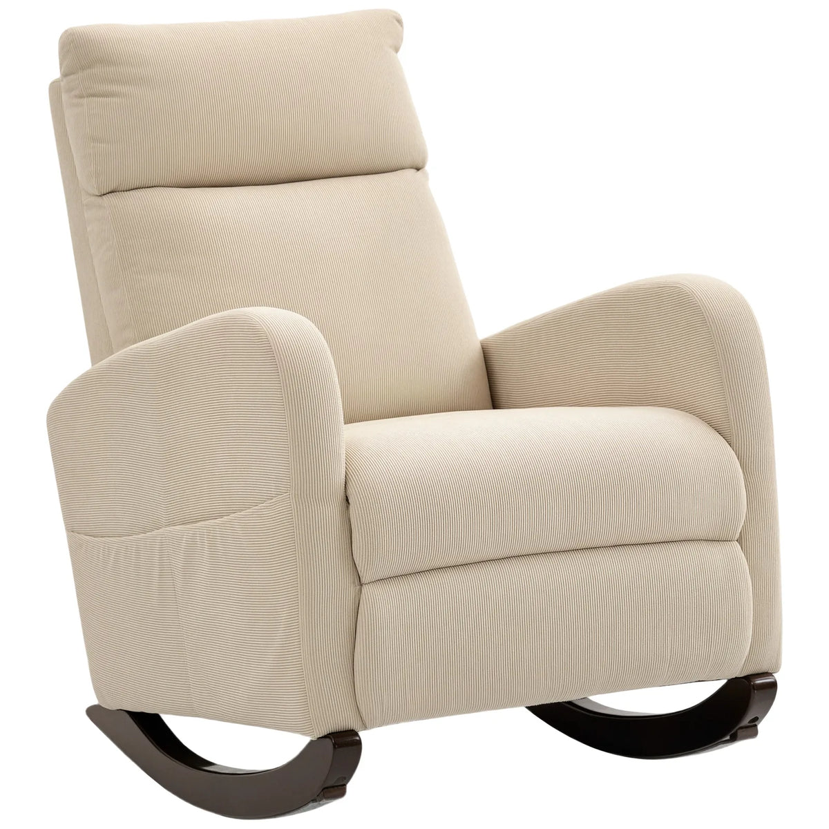HOMCOM Corduroy Rocking Armchair with Thick Padding, Side Pockets and Rubberwood Feet – Lounge Chair, Beige