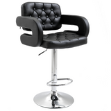 HOMCOM Adjustable Height Swivel Bar Stool with High Back, Arms and Footrest – Tufted PU Leather Kitchen Counter Chair