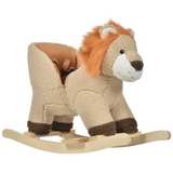 HOMCOM Kids Rocking Lion Ride-On with Plush Seat, Sound Button, Wooden Base and Seat Belt – Ages 18-36 Months
