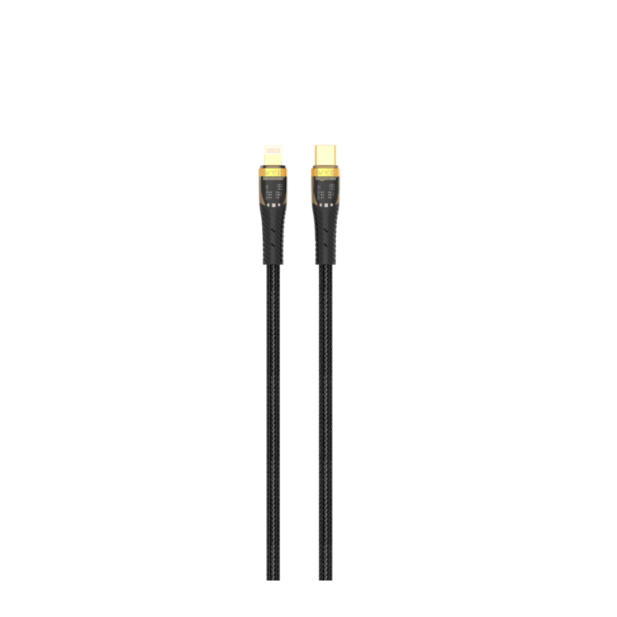 WYEFLOW 27W Gold-Tip Braided USB-C to 8-Pin Fast Charge and Sync Cable, 1m – Black