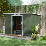 Metal Garden Shed with Sliding Lockable Double Doors, 2 Vents & Foundation Kit – 280 x 130cm, Light Green