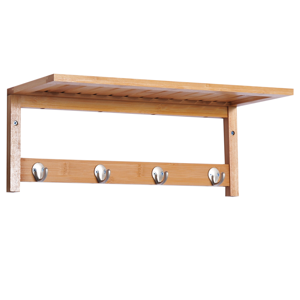 HOMCOM Wall-Mounted Clothes Rack with 4 Hooks and Top Shelf – Hallway Coat Rack, 50 x 17 x 20 cm