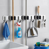 Wall-Mounted Broom & Mop Holder with 3 Slots and 4 Hooks – Stainless Steel Garage Tool Organiser, Silver