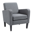 Grey linen curved accent armchair with wooden legs