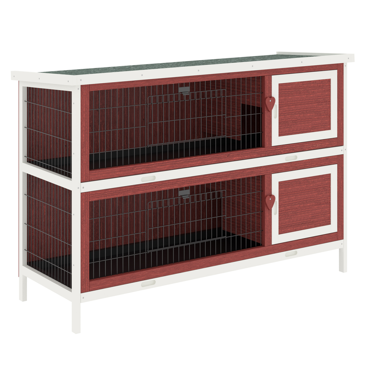 Pawhut Two-Tier Wooden Rabbit Hutch with Slide-Out Trays and Asphalt Roof – Elevated Bunny Cage for Small Pets