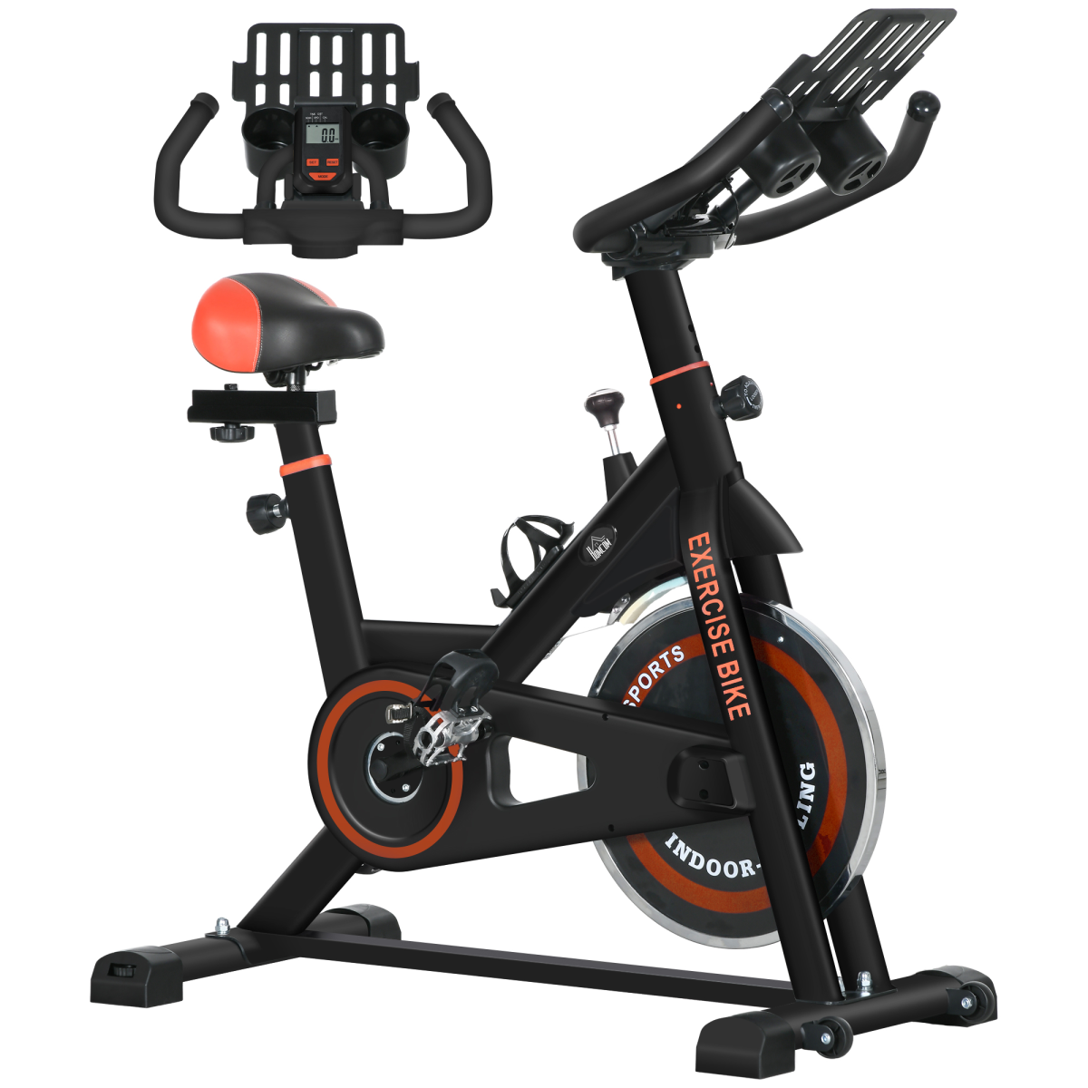 HOMCOM Exercise Bike with 8kg Flywheel, Adjustable Height & Resistance, Monitor – Home Cardio Cycle, Black
