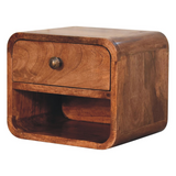 Artisan Furniture Solid Mango Wood Mini Wall Mounted Bedside Table, 1 Drawer and Open Slot, Honey Caramel