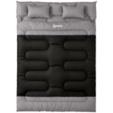 Outsunny Double Sleeping Bag with 2 Pillows, 220 x 160cm – Extra-Large Camping Bag for Adults, Black and Grey
