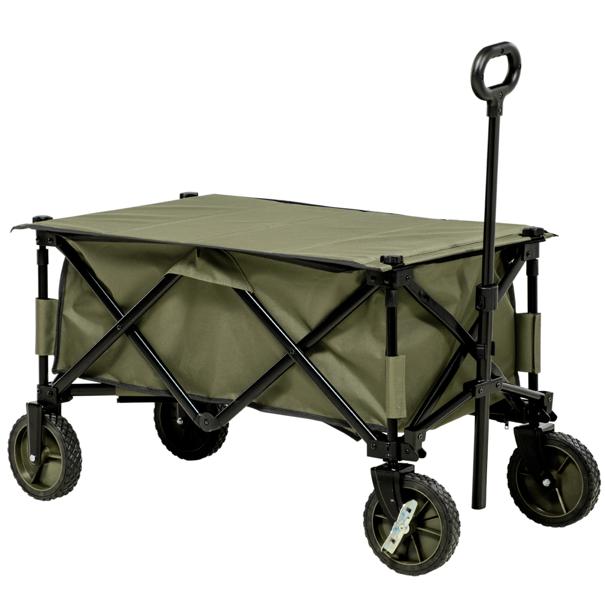 Outsunny Folding Garden Trolley with Fabric Bag & Top Cover, 100kg Load – Collapsible Steel Camping Cart