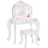 HOMCOM Kids Vanity Table and Stool Set with Rotatable Mirrors & Drawer – Girls' Dressing Table, Stars & Hearts