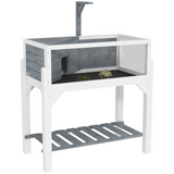 PawHut Wooden Tortoise House with Storage Shelf, Lamp Stand & Clear Observation Windows – White and Grey