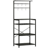 HOMCOM Freestanding Industrial Shelving Unit with 6 Hooks and Wine Rack – Living Room, Home Office Storage, Black