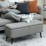 Storage Ottoman Bench with Padded Lid & Steel Legs – 102cm Linen-Touch Footstool with Hidden Storage, Dark Blue