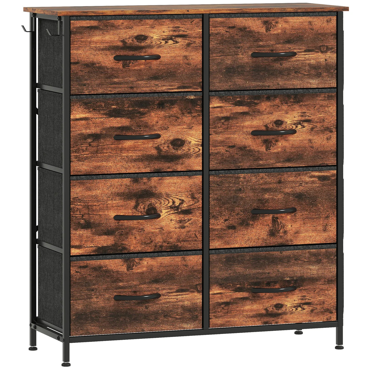 HOMCOM Eight Fabric Drawer Chest with Steel Frame, Pockets and Anti-Tipping Kit – Rustic Brown