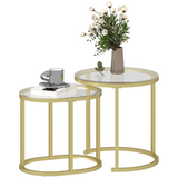 HOMCOM Glass Accent Table Set with Gold Tone Steel Frames – Round & Oblong Side Tables, Clear Tempered Glass