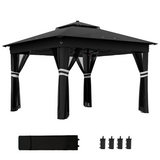 Outsunny 3x3m Pop-Up Gazebo with Solar LED Lights, Remote Control & Netting – Garden Party Shelter, Black