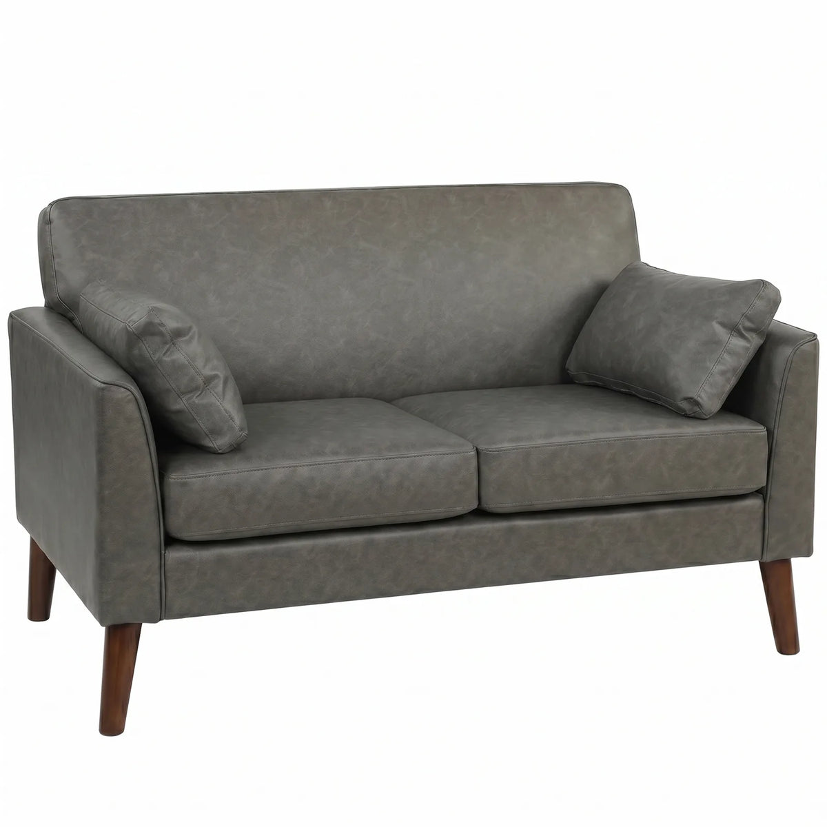 HOMCOM 2 Seater Sofa with Solid Wood Legs and 2 Pillows – Compact 132 cm Loveseat, Grey